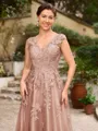 A-Line/Princess Tulle Applique V-neck Sleeveless Floor-Length Dresses