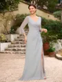 Sheath/Column 30D Chiffon Beading V-neck 3/4 Sleeves Floor-Length Mother of the Bride Dresses
