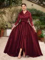 A-Line/Princess Satin Ruched V-neck Long Sleeves Asymmetrical Mother of the Bride Dresses