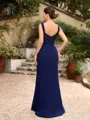 Sheath/Column Stretch Crepe Ruched V-neck Sleeveless Floor-Length Mother of the Bride Dresses