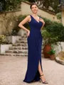 Sheath/Column Stretch Crepe Ruched V-neck Sleeveless Floor-Length Mother of the Bride Dresses