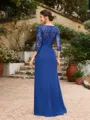 Sheath/Column Chiffon Applique Bateau 3/4 Sleeves Floor-Length Mother of the Bride Dresses