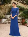 Sheath/Column Chiffon Applique Bateau 3/4 Sleeves Floor-Length Mother of the Bride Dresses