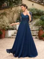 A-Line/Princess Chiffon Applique V-neck 3/4 Sleeves Floor-Length Mother of the Bride Dresses