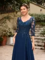 A-Line/Princess Chiffon Applique V-neck 3/4 Sleeves Floor-Length Mother of the Bride Dresses