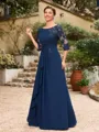 A-Line/Princess Chiffon Applique Bateau 3/4 Sleeves Floor-Length Mother of the Bride Dresses
