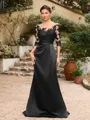 Sheath/Column Satin Applique Bateau 1/2 Sleeves Sweep/Brush Train Mother of the Bride Dresses