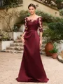 Sheath/Column Satin Applique Bateau 1/2 Sleeves Sweep/Brush Train Mother of the Bride Dresses