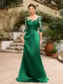 Sheath/Column Satin Applique Bateau 1/2 Sleeves Sweep/Brush Train Mother of the Bride Dresses