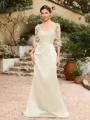 Sheath/Column Satin Applique Bateau 1/2 Sleeves Sweep/Brush Train Mother of the Bride Dresses