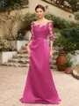 Sheath/Column Satin Applique Bateau 1/2 Sleeves Sweep/Brush Train Mother of the Bride Dresses