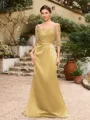 Sheath/Column Satin Applique Bateau 1/2 Sleeves Sweep/Brush Train Mother of the Bride Dresses