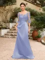 Sheath/Column Satin Applique Bateau 1/2 Sleeves Sweep/Brush Train Mother of the Bride Dresses
