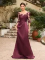 Sheath/Column Satin Applique Bateau 1/2 Sleeves Sweep/Brush Train Mother of the Bride Dresses