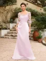Sheath/Column Satin Applique Bateau 1/2 Sleeves Sweep/Brush Train Mother of the Bride Dresses