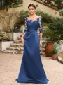 Sheath/Column Satin Applique Bateau 1/2 Sleeves Sweep/Brush Train Mother of the Bride Dresses