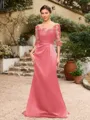 Sheath/Column Satin Applique Bateau 1/2 Sleeves Sweep/Brush Train Mother of the Bride Dresses