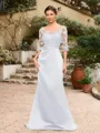 Sheath/Column Satin Applique Bateau 1/2 Sleeves Sweep/Brush Train Mother of the Bride Dresses