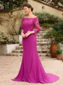 Sheath/Column Chiffon Applique Off-the-Shoulder 3/4 Sleeves Sweep/Brush Train Mother of the Bride Dresses