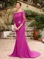 Sheath/Column Chiffon Applique Off-the-Shoulder 3/4 Sleeves Sweep/Brush Train Mother of the Bride Dresses