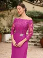Sheath/Column Chiffon Applique Off-the-Shoulder 3/4 Sleeves Sweep/Brush Train Mother of the Bride Dresses