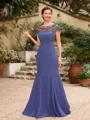 Sheath/Column Chiffon Beading Bateau Short Sleeves Floor-Length Mother of the Bride Dresses