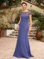 Sheath/Column Chiffon Beading Bateau Short Sleeves Floor-Length Mother of the Bride Dresses
