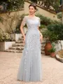 A-Line/Princess Tulle Ruched Bateau Short Sleeves Ankle-Length Mother of the Bride Dresses