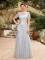A-Line/Princess Tulle Ruched Bateau Short Sleeves Ankle-Length Mother of the Bride Dresses