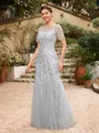 A-Line/Princess Tulle Ruched Bateau Short Sleeves Ankle-Length Mother of the Bride Dresses