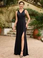 Sheath/Column Jersey Ruched V-neck Sleeveless Floor-Length Mother of the Bride Dresses