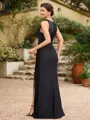 Sheath/Column Jersey Ruched V-neck Sleeveless Floor-Length Mother of the Bride Dresses