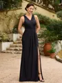 Sheath/Column Jersey Ruched V-neck Sleeveless Floor-Length Mother of the Bride Dresses
