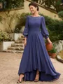 A-Line/Princess Chiffon Ruched Bateau 3/4 Sleeves Asymmetrical Mother of the Bride Dresses