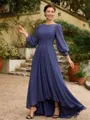 A-Line/Princess Chiffon Ruched Bateau 3/4 Sleeves Asymmetrical Mother of the Bride Dresses