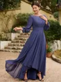 A-Line/Princess Chiffon Ruched Bateau 3/4 Sleeves Asymmetrical Mother of the Bride Dresses