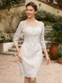 Sheath/Column Chiffon Applique Bateau 3/4 Sleeves Short/Mini Mother of the Bride Dresses