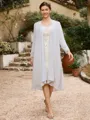 Sheath/Column Chiffon Applique Bateau 3/4 Sleeves Short/Mini Mother of the Bride Dresses