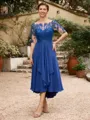 A-Line/Princess Chiffon Applique Bateau 1/2 Sleeves Tea-Length Mother of the Bride Dresses