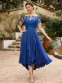 A-Line/Princess Chiffon Applique Bateau 1/2 Sleeves Tea-Length Mother of the Bride Dresses