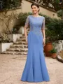 Sheath/Column Chiffon Applique Bateau Short Sleeves Floor-Length Mother of the Bride Dresses