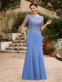 Sheath/Column Chiffon Applique Bateau Short Sleeves Floor-Length Mother of the Bride Dresses