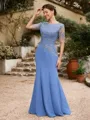 Sheath/Column Chiffon Applique Bateau Short Sleeves Floor-Length Mother of the Bride Dresses