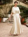 A-Line/Princess Silk like Satin Ruched Scoop 1/2 Sleeves Ankle-Length Mother of the Bride Dresses