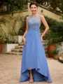 A-Line/Princess Chiffon Applique Scoop Sleeveless Asymmetrical Mother of the Bride Dresses
