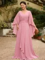 A-Line/Princess Chiffon Ruched V-neck 3/4 Sleeves Floor-Length Mother of the Bride Dresses