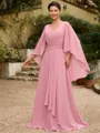 A-Line/Princess Chiffon Ruched V-neck 3/4 Sleeves Floor-Length Mother of the Bride Dresses