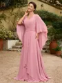 A-Line/Princess Chiffon Ruched V-neck 3/4 Sleeves Floor-Length Mother of the Bride Dresses