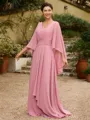 A-Line/Princess Chiffon Ruched V-neck 3/4 Sleeves Floor-Length Mother of the Bride Dresses