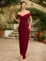 Sheath/Column Stretch Crepe Ruched Off-the-Shoulder Sleeveless Floor-Length Mother of the Bride Dresses